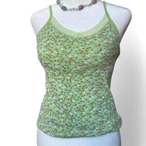Cottagecore Floral Pistachio Green Lace Trim Cami Top